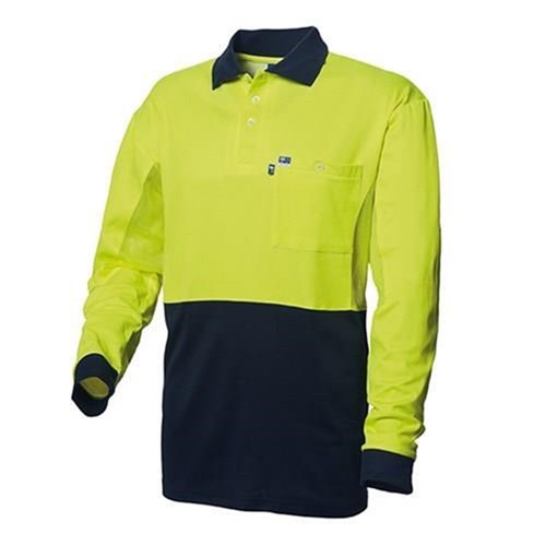 MENS POLO SHIRT COOL VIS POLY L/S YELLOW/NAVY SIZE 4XL 